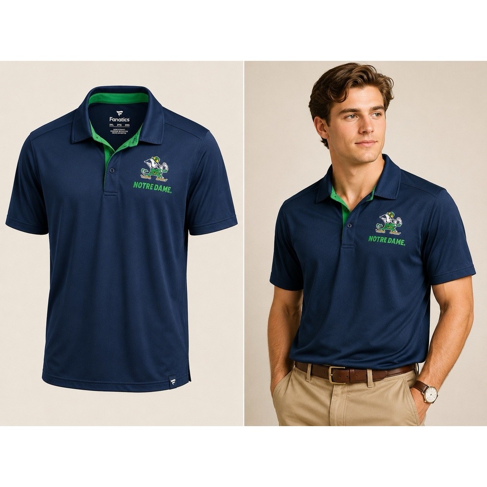 Fanatics Notre Dame Fighting Irish Golf Polo Shirts Mens 2XL Navy Blue Lot Of 2
